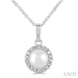 Diamond Halo Pearl Birthstone Pendant - June