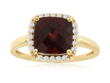 Checkerboard Garnet & Diamond Halo Ring