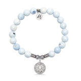 Prayers Charm with Blue and White Agate Gemstone Bracelet