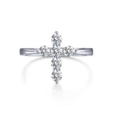 SS .30ctw Round Simulated Diamond Cross Ring with Plantinum Bonding