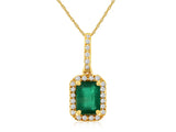 Emerald Diamond Halo Pendant