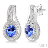 Silver Oval Shape Tanzanite & Diamond Earrings