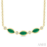 Marquise Emerald & Diamond Curved Bar Necklace