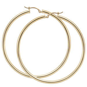 14k Yellow Gold 2.5 x 50mm S/D Tube Hoop  Earrings