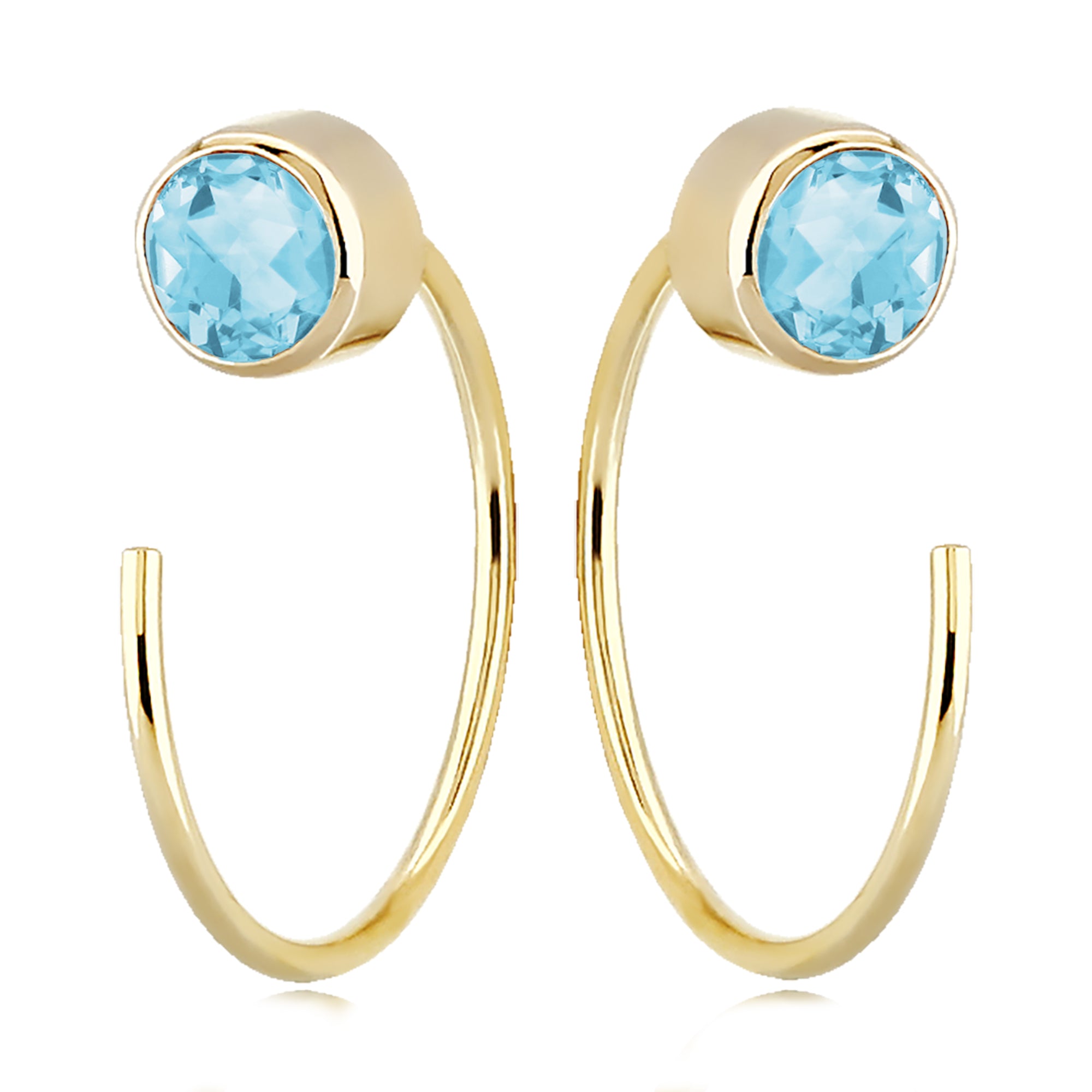 Swiss Blue Topaz Gold Hoop Threader Earrings