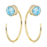 Swiss Blue Topaz Gold Hoop Threader Earrings