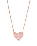 Kendra Scott Ari Heart Rose Gold Pendant Necklace in Light Pink Drusy