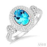 Silver Oval Shape Blue Topaz & Diamond Ring