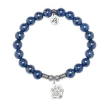 Paw CZ Charm with Navy Agate Gemstone Bracelet