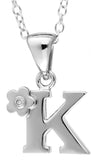 Children's Silver Letter K Pendant With Diamond Flower Accent