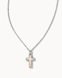 Kendra Scott Cross Silver Pendant Necklace in White Kyocera Opal