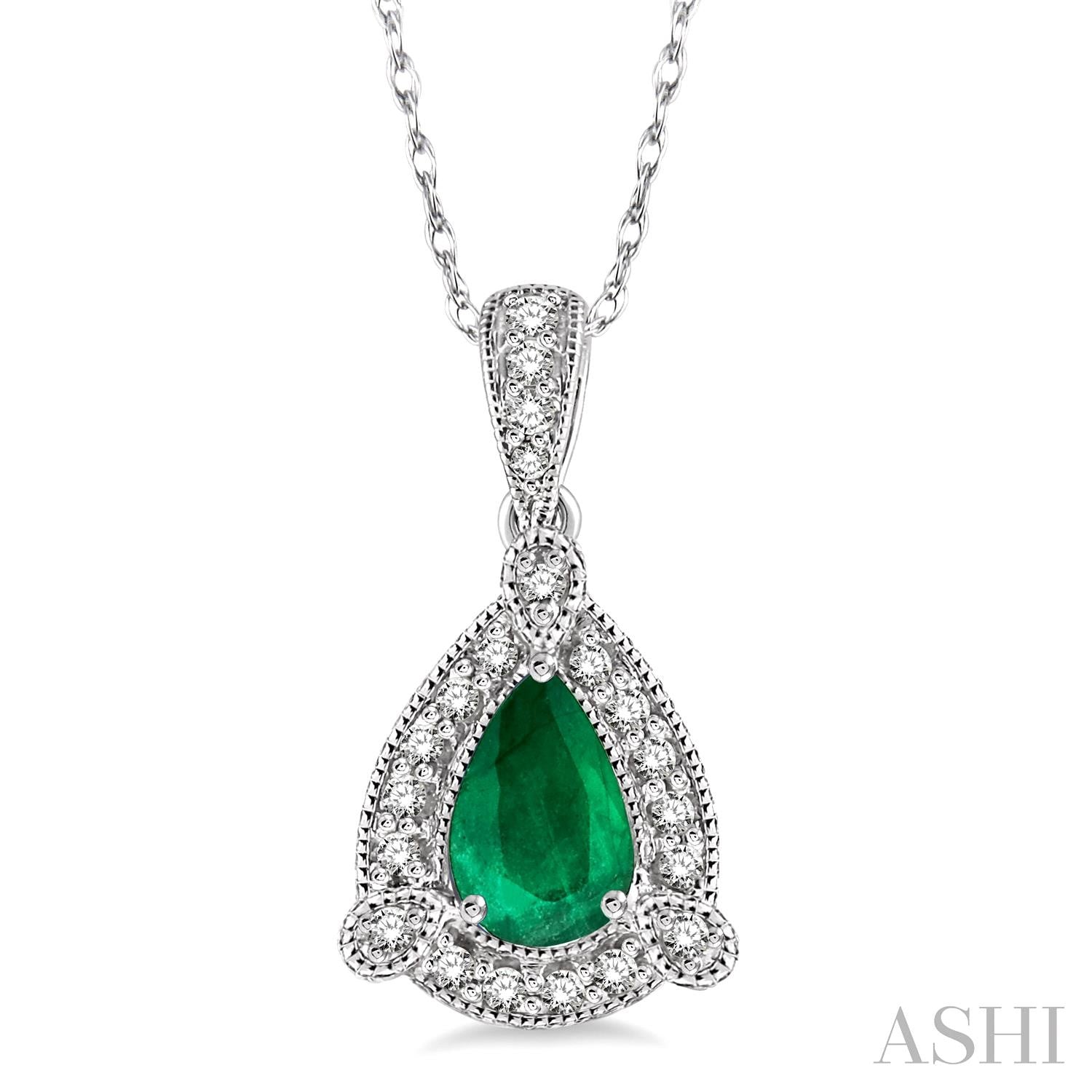 Pear Shape Emerald & Halo Diamond Pendant