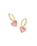 Kendra Scott Ari Heart Gold Huggie Earrings in Pink Iridescent Glitter Glass