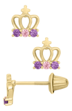 Children's Crown Earrings with Pink & Purple CZs