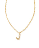 Kendra Scott Crystal Letter J Gold Short Pendant Necklace in White Crystal