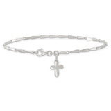 Silver Wedge-Link Anklet with Cross Charm, 9"