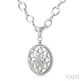 1/20 Ctw Circle medallion Single Cut Diamond Pendant With Chain in Sterling Silver