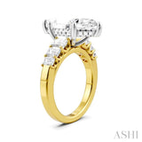 1 1/4 Ctw Marquise Shape Emerald and Round Cut Diamond Semi-Mount Engagement Ring in 14K Yellow and White Gold