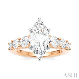 1 1/10 Ctw Marquise Shape Round Cut Diamond Semi-Mount Engagement Ring in 14K Rose and White Gold