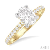 1/2 Ctw Oval Shape Semi-Mount Diamond Engagement Ring in 14K Yellow Gold