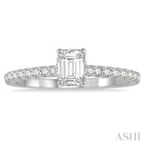 1/2 Ctw Round Cut Diamond Ladies Engagement Ring With 1/4 Ct Emerald Cut Center Stone in 14K White Gold