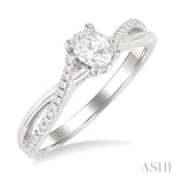 1/2 Ctw Split Criss Cross Shank Round Cut Diamond Engagement Ring With 1/3 Ct Oval Cut Diamond Center Stone in 14K White Gold