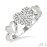 1/4 Ctw Heart Shape Pave Set Round Cut Diamond Ring in 10K White Gold