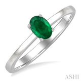 6x4 MM Oval Shape Emerald Precious Solitaire Ring in 14K White Gold