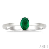 6x4 MM Oval Shape Emerald Precious Solitaire Ring in 14K White Gold