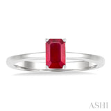 6x4 MM Octagon Shape Ruby Precious Solitaire Ring in 14K White Gold