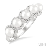 4 MM Round Shape Cultured Pearl and 1/5 Ctw Round Cut Diamond Halo Ring in 14K White Gold