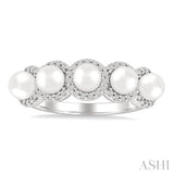 4 MM Round Shape Cultured Pearl and 1/5 Ctw Round Cut Diamond Halo Ring in 14K White Gold