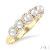 3 MM White Pearl and 1/6 Ctw Round Cut Diamond Halo Ring in 14K Yellow Gold