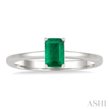 6x4 MM Octagon Shape Emerald Precious Solitaire Ring in 14K White Gold