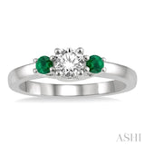 2.70 MM Round Shape Emerald and 1/3 Ctw Past, Present and Future Round Cut Diamond Precious Ring in 14K White Gold