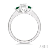 2.70 MM Round Shape Emerald and 1/3 Ctw Past, Present and Future Round Cut Diamond Precious Ring in 14K White Gold