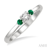 2.15 MM Round Shape Emerald and 1/6 Ctw Past, Present and Future Round Cut Diamond Precious Ring in 14K White Gold
