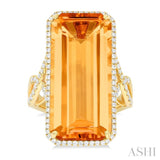 26x12 MM Emerald Cut Citrine and 1/2 Ctw Round Cut Diamond Halo Semi-Precious Ring in 14K Yellow Gold
