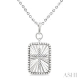 1/20 Ctw Rectangle Fluted Medallion Single Cut Diamond Cross Pendant With Chain in Sterling Silver
