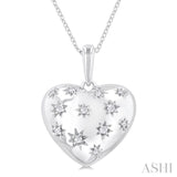 1/10 Ctw Bold Star Engraved Puffed Heart Round Cut Diamond Pendant With Chain in Sterling Silver