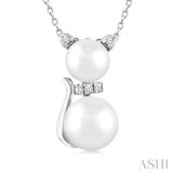 6&7 MM Cultured Pearl and 1/20 Ctw Single Cut Diamond Cat Shape Petite Fashion Pendant With Chain in 10K White Gold