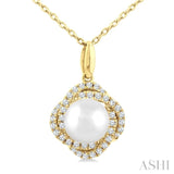 6 MM Cultured Pearl and 1/6 Ctw Single Cut Diamond Petite Fashion Pendant With Chain in 10K Yellow Gold