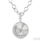 1/20 Ctw Circle Fluted Medallion Single Cut Diamond Moon & Star Fashion Pendant With Chain in Sterling Silver