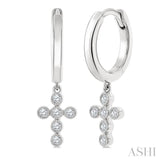 1/10 Ctw Single Cut Diamond Cross Petite Huggie Earrings in 10K White Gold