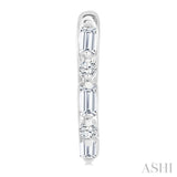 1/5 Ctw Baguette & Round Cut Diamond Petite Huggie Earrings in 10K White Gold