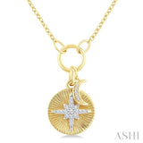 1/8 Ctw Crescent Moon & Star Charm Fluted Round Cut Diamond Fashion Pendant With Chain in 10K Yellow and White Gold