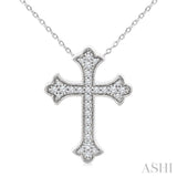 1/5 Ctw Round Cut Diamond Cross Petite Fashion Pendant With Chain in 10K White Gold
