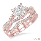 7/8 ctw Diamond Lovebright Wedding Set with 3/4 ctw Heart Shape Engagement Ring in Rose & White Gold and 1/6 ctw Wedding Band in Rose Gold 14K