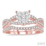 7/8 ctw Diamond Lovebright Wedding Set with 3/4 ctw Heart Shape Engagement Ring in Rose & White Gold and 1/6 ctw Wedding Band in Rose Gold 14K