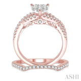7/8 ctw Diamond Lovebright Wedding Set with 3/4 ctw Heart Shape Engagement Ring in Rose & White Gold and 1/6 ctw Wedding Band in Rose Gold 14K